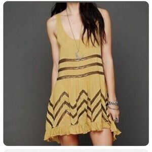 Free People Intimately Voile and Lace Trapeze Slip Pindot Dress Mustard festival